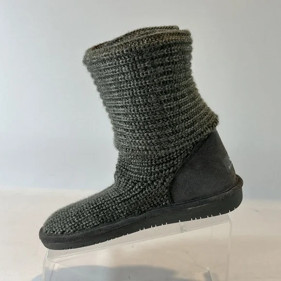 Bearpaw Knit Tall Women's Size 7 Sweater Boots 3 Button Gray Foldable 658W - Picture 2 of 13